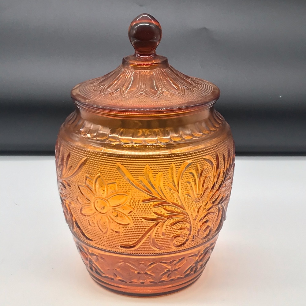 Vintage Amber glass cookie jar